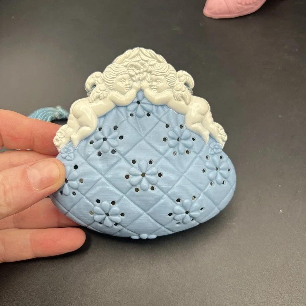 3 Avon Closet Pomander Potpourri FRILLY BOOT, Blue Bird Bag with Cherubs 70s VTG
